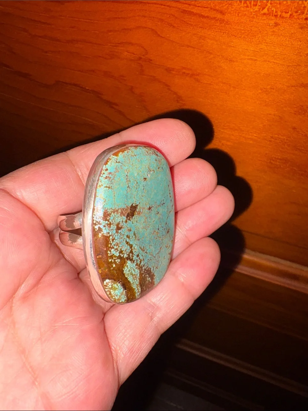 Men’s 925 Turquoise Stone Cabochon - Blue Green Brown Statement Ring